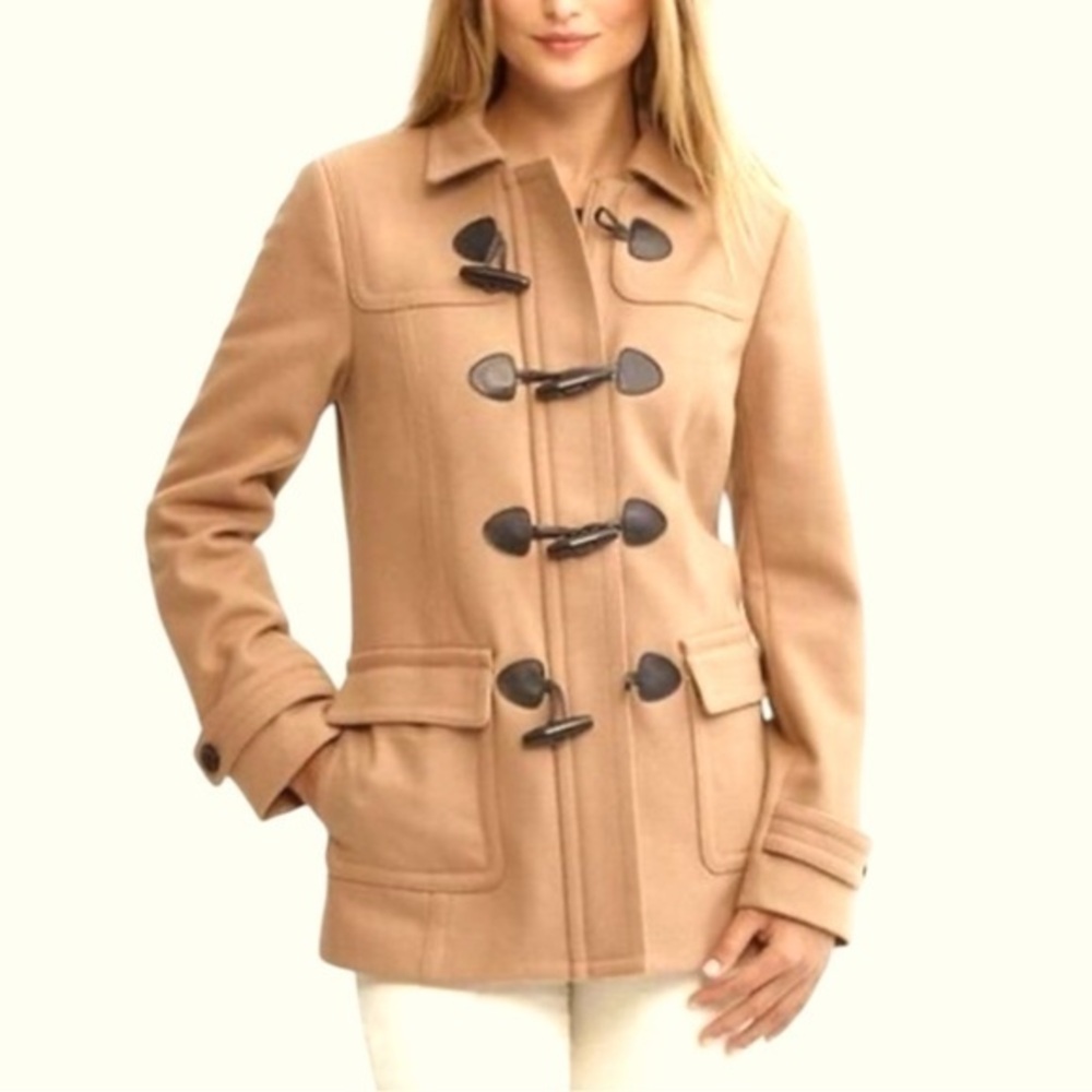 Banana Republic Tan Italian Wool Toggle Pea Coat